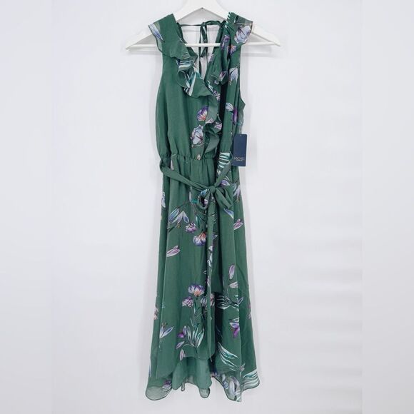 Rachel Roy Green Floral Dress July Sage Combo High Low Hem Medium NWT - Picture 2 of 11